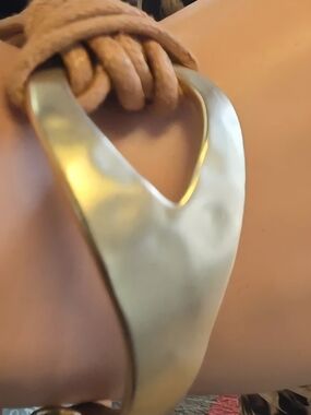 Gold Hammered V-Shaped Bracelet with Tan Suede Cord